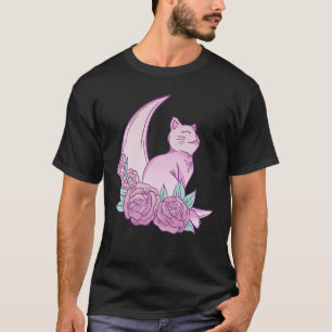 Cat Moon Rozen Kitten Schattig Roze Graphic T-shirt