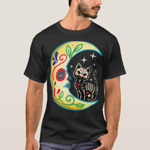 Cat & Moon Sugar Skull Dia de Los Muertos, Dag van T-shirt