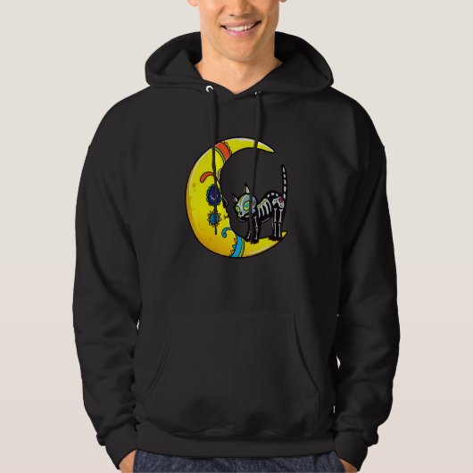 Cat & Moon Sugar Skull Dia de Los Muertos  Day Of  Hoodie (Voorkant)