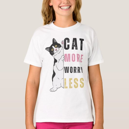 CAT More WORRY Less T-shirt (Voorkant)