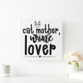 CAT MOTHER WINE LOVER GEZEGDE VIERKANTE KLOK (Huis)