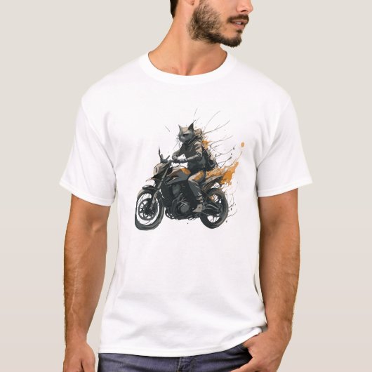 CAT Motorcycle Samurai Dark Fantasy Waterverf Kuns T-shirt (Voorkant)
