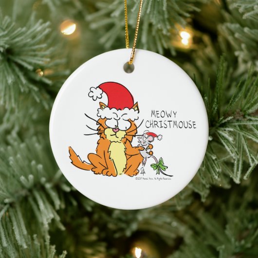 Cat Mouse Kerstmis Funny Cartoon Cute Keramisch Ornament (Boom)