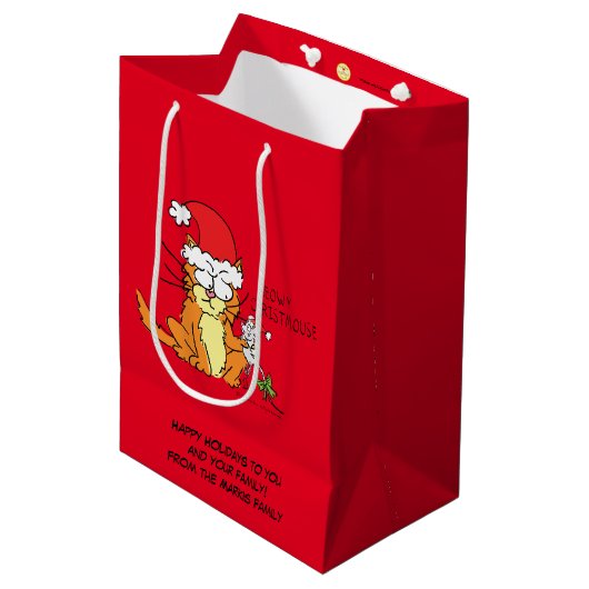 Cat Mouse Kerstmis Funny Cartoon Cute Medium Cadeauzakje (Voorkant Gekanteld)