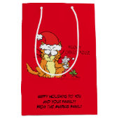 Cat Mouse Kerstmis Funny Cartoon Cute Medium Cadeauzakje (Voorkant)