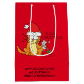 Cat Mouse Kerstmis Funny Cartoon Cute Medium Cadeauzakje (Achterkant)