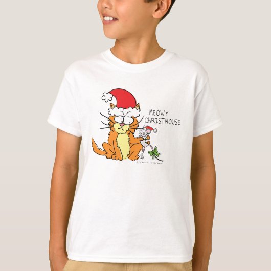 Cat Mouse Kerstmis Funny Cartoon Cute T-shirt (Voorkant)