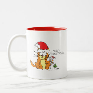 Cat Mouse Kerstmis Funny Cartoon Cute Tweekleurige Koffiemok