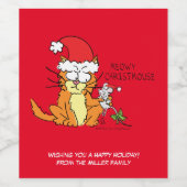 Cat Mouse Kerstmis Funny Cartoon Cute Wijn Etiket (Enkel label)