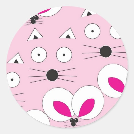 Cat Mouse Pattern roze Ronde Sticker (Voorkant)