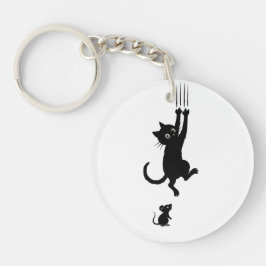 Cat & Mouse Showdown – Grappig Cartoon T-shirt Sleutelhanger