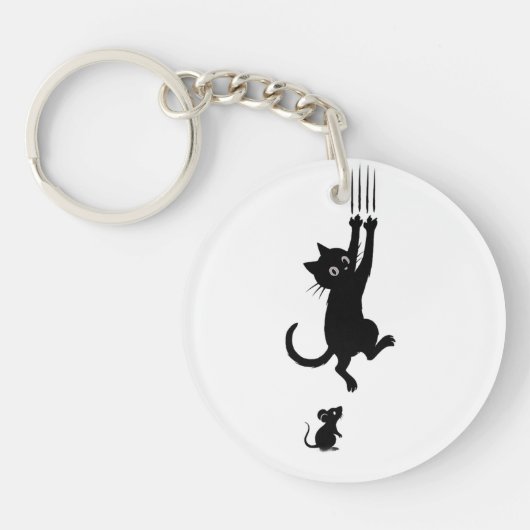 Cat & Mouse Showdown – Grappig Cartoon T-shirt Sleutelhanger (Voorkant)
