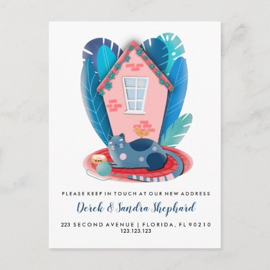 Cat Moving House Dierenthema Aankondigingskaart (Voorkant)