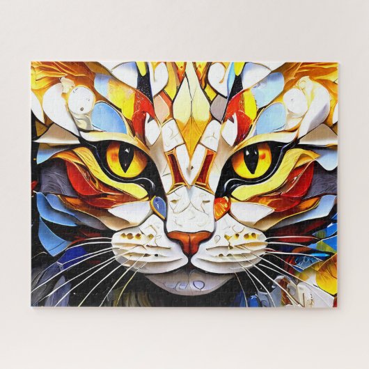 Cat Mozaïek Glas in lood Designer Puzzel Legpuzzel (Horizontaal)