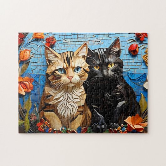 Cat Mozaïek Glas in lood Designer Puzzel Legpuzzel (Horizontaal)