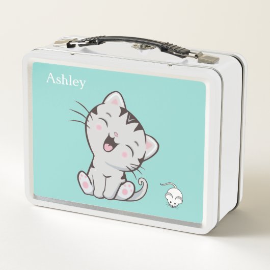 Cat & muis van Cute Tabby op Light Blue (Achterkant)