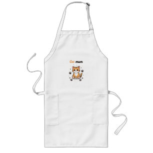Cat Mum - Cute Orange Tabby Cartoon with Paw Print Lang Schort