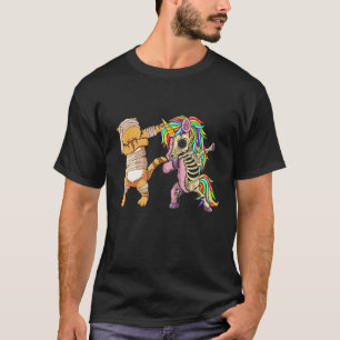 Cat Mummy en dinosaurussen Sketleton Dab Halloween T-shirt
