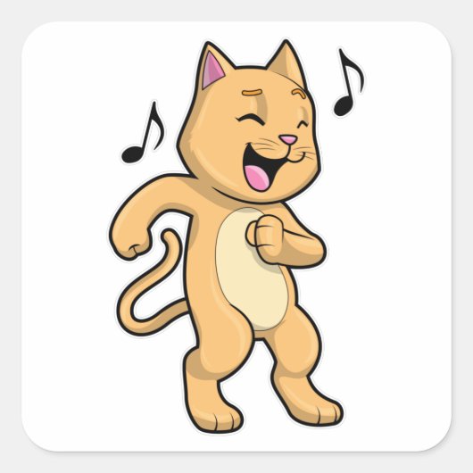 Cat Music Dance Vierkante Sticker (Voorkant)