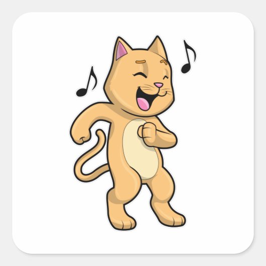 Cat Music Dance Vierkante Sticker (Voorkant)