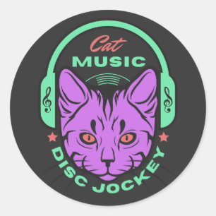 Cat Music Disk Jockey Ronde Sticker