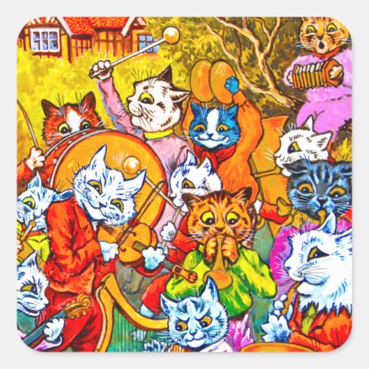 Cat Musical Band Vierkante Sticker (Voorkant)