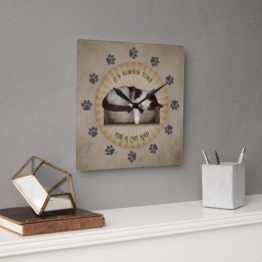 Cat Nap Clock 😸 Vierkante Klok (Kantoor)