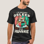 Cat Napping In Coffee Cup Humoristisch T-shirt Voo (Voorkant)