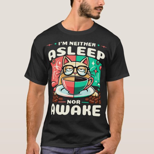 Cat Napping In Coffee Cup Humoristisch T-shirt Voo (Voorkant)