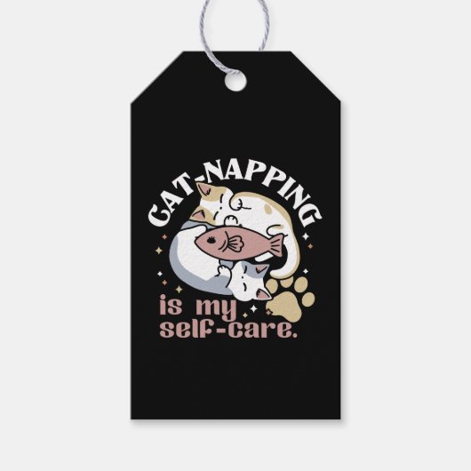 Cat-Napping is mijn zelfzorg Schattigee Cat Quote Cadeaulabel (Voorkant)