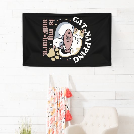 Cat-Napping is mijn zelfzorg Schattigee Cat Quote Spandoek (Insitu)
