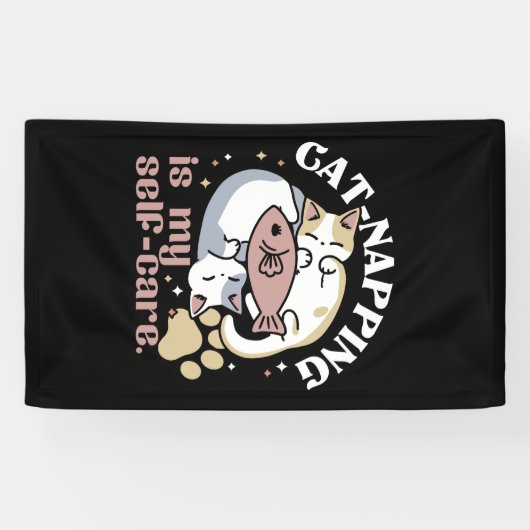 Cat-Napping is mijn zelfzorg Schattigee Cat Quote Spandoek (Horizontaal)
