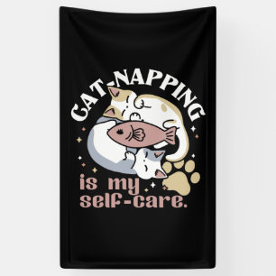 Cat-Napping is mijn zelfzorg Schattigee Cat Quote Spandoek