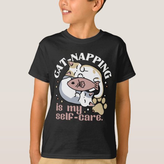 Cat-Napping is mijn zelfzorg Schattigee Cat Quote T-shirt (Voorkant)
