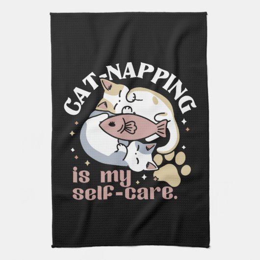 Cat-Napping is mijn zelfzorg Schattigee Cat Quote Theedoek (Verticaal)