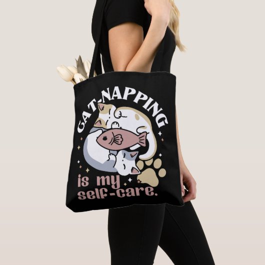 Cat-Napping is mijn zelfzorg Schattigee Cat Quote Tote Bag (Dichtbij)