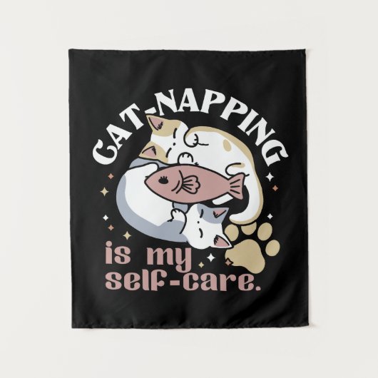 Cat-Napping is mijn zelfzorg Schattigee Cat Quote Wandkleed (Voorkant)