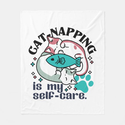 Cat-Napping is mijn zelfzorg: Schattigee slaperige Fleece Deken (Voorkant)