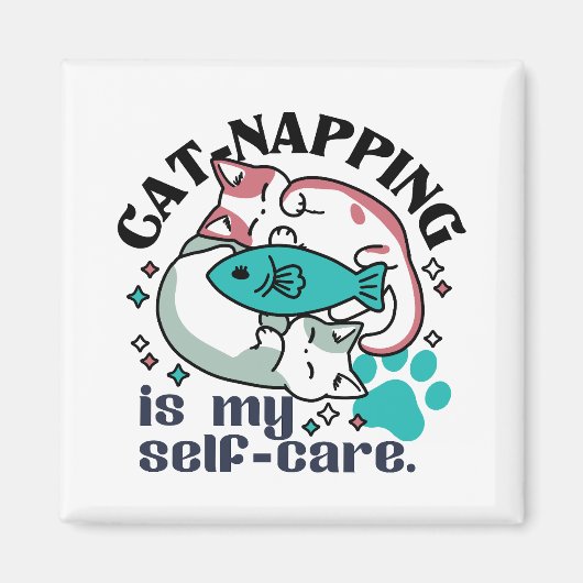 Cat-Napping is mijn zelfzorg: Schattigee slaperige Magneet (Voorkant)