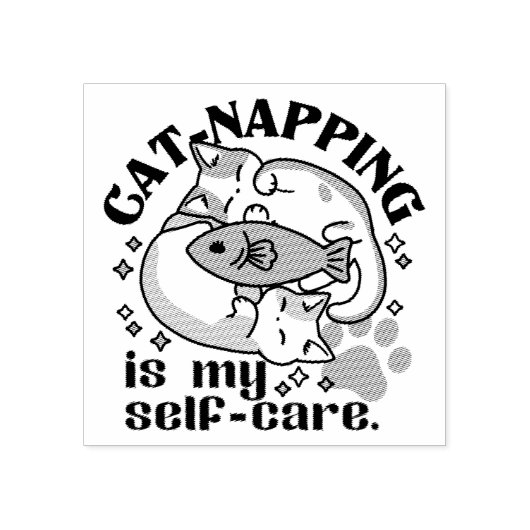 Cat-Napping is mijn zelfzorg: Schattigee slaperige Rubberstempel (Afrduk)