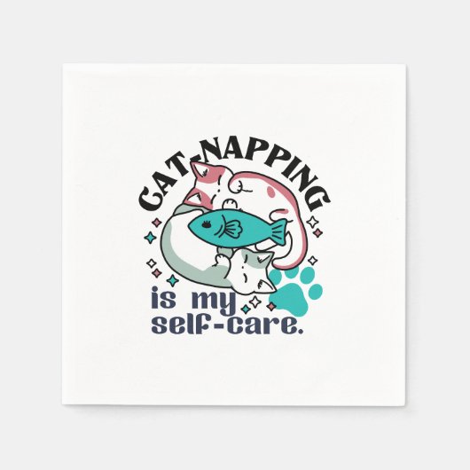 Cat-Napping is mijn zelfzorg: Schattigee slaperige Servet (Voorkant)