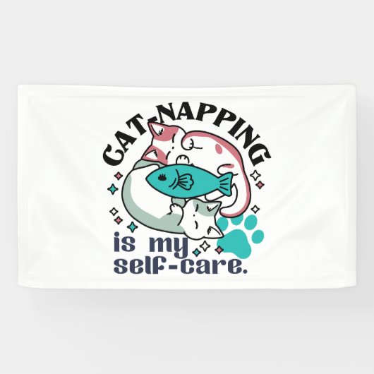 Cat-Napping is mijn zelfzorg: Schattigee slaperige Spandoek (Horizontaal)