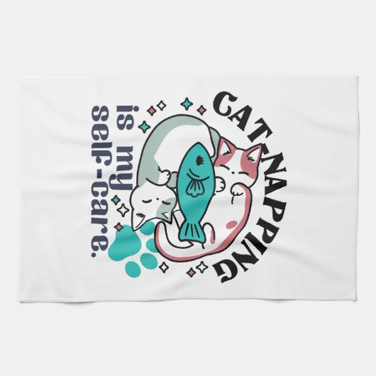 Cat-Napping is mijn zelfzorg: Schattigee slaperige Theedoek (Horizontaal)