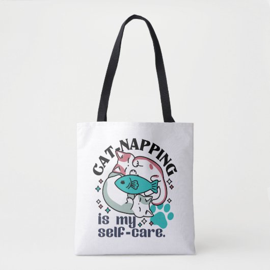 Cat-Napping is mijn zelfzorg: Schattigee slaperige Tote Bag (Voorkant)