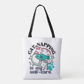 Cat-Napping is mijn zelfzorg: Schattigee slaperige Tote Bag (Achterkant)