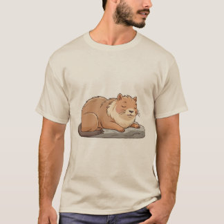 Cat Napping on Capybara – Cute Sticker. T-shirt