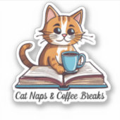 Cat Naps & Coffee Breaks Waterdicht Sticker (Voorkant)