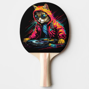 Cat Neon DJ met hoofdtelefoon Tafeltennisbatje