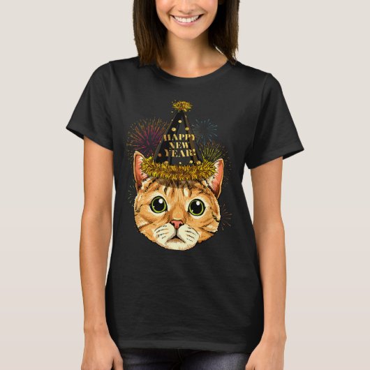 Cat New Year Shirt 2024 Happy New Years Eve Nye Fi (Voorkant)