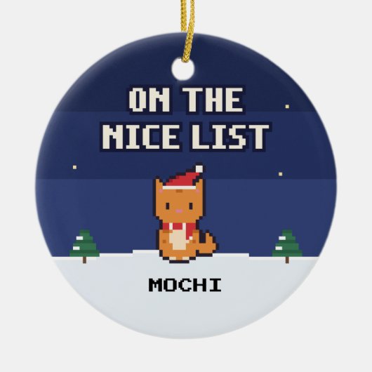 Cat Nice List Personalized Pixel Art Ornament (Voorkant)